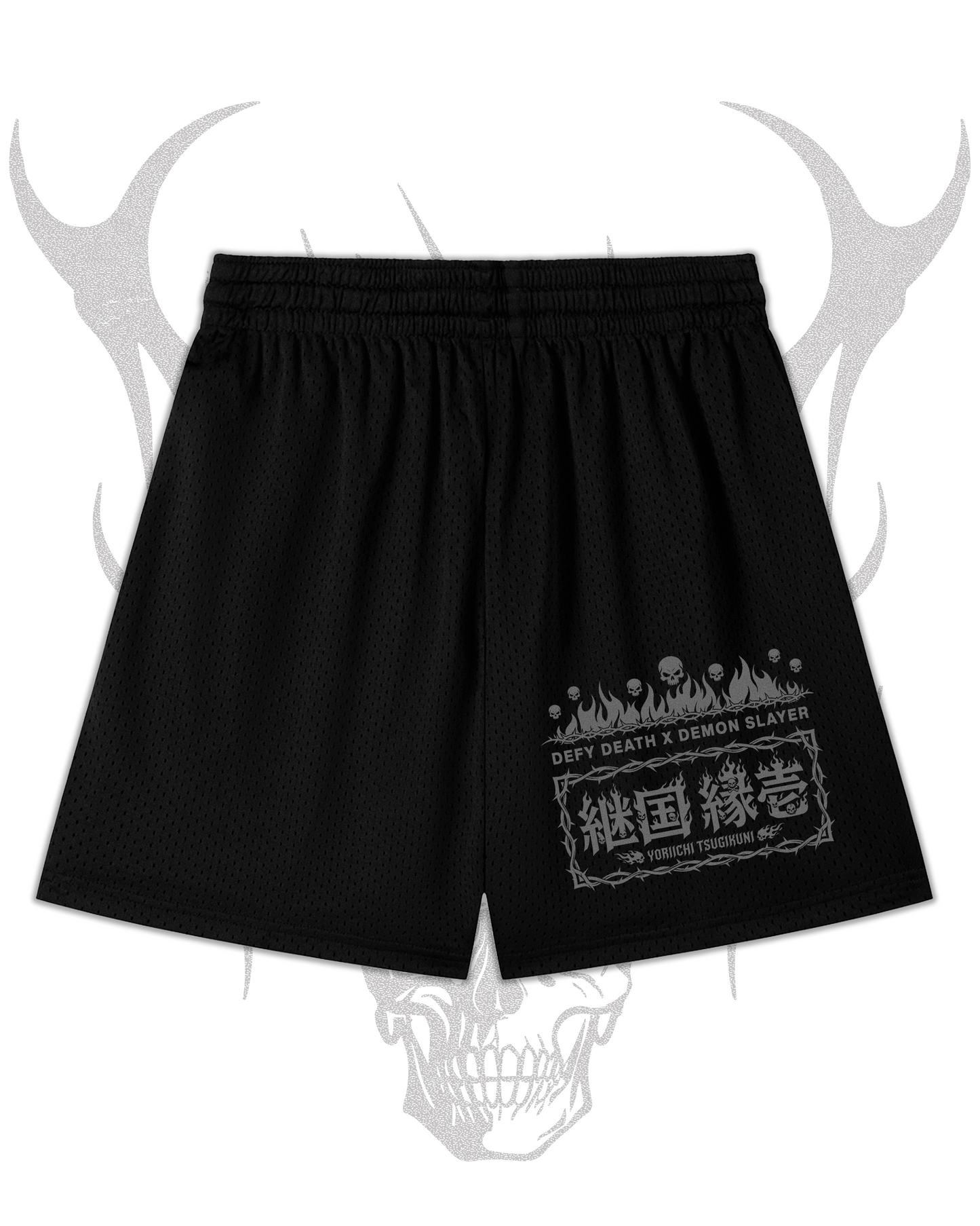 YORIICHI MESH DRAWSTRING SHORTS IN BLACK
