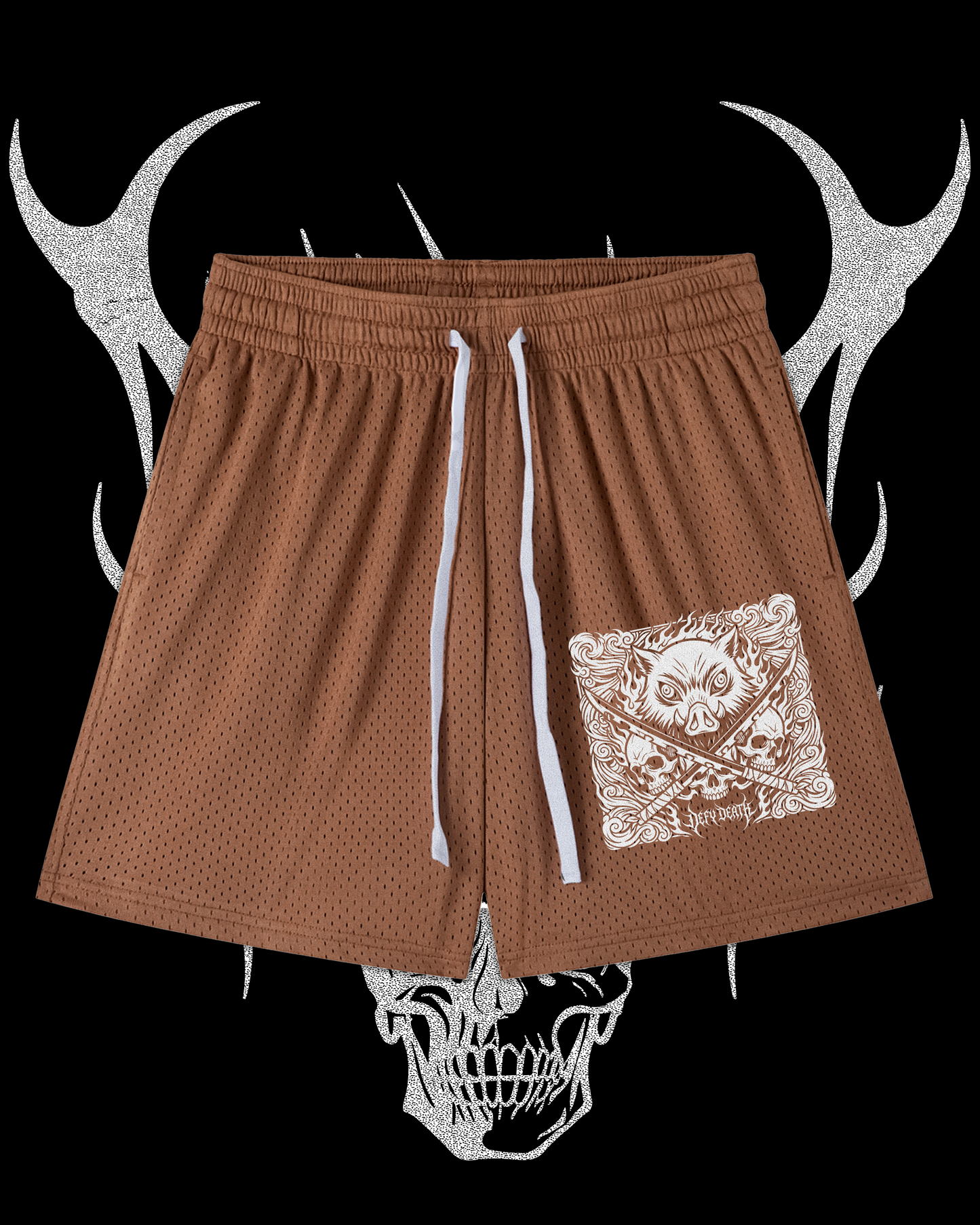 INOSUKE MESH DRAWSTRING SHORTS IN BROWN