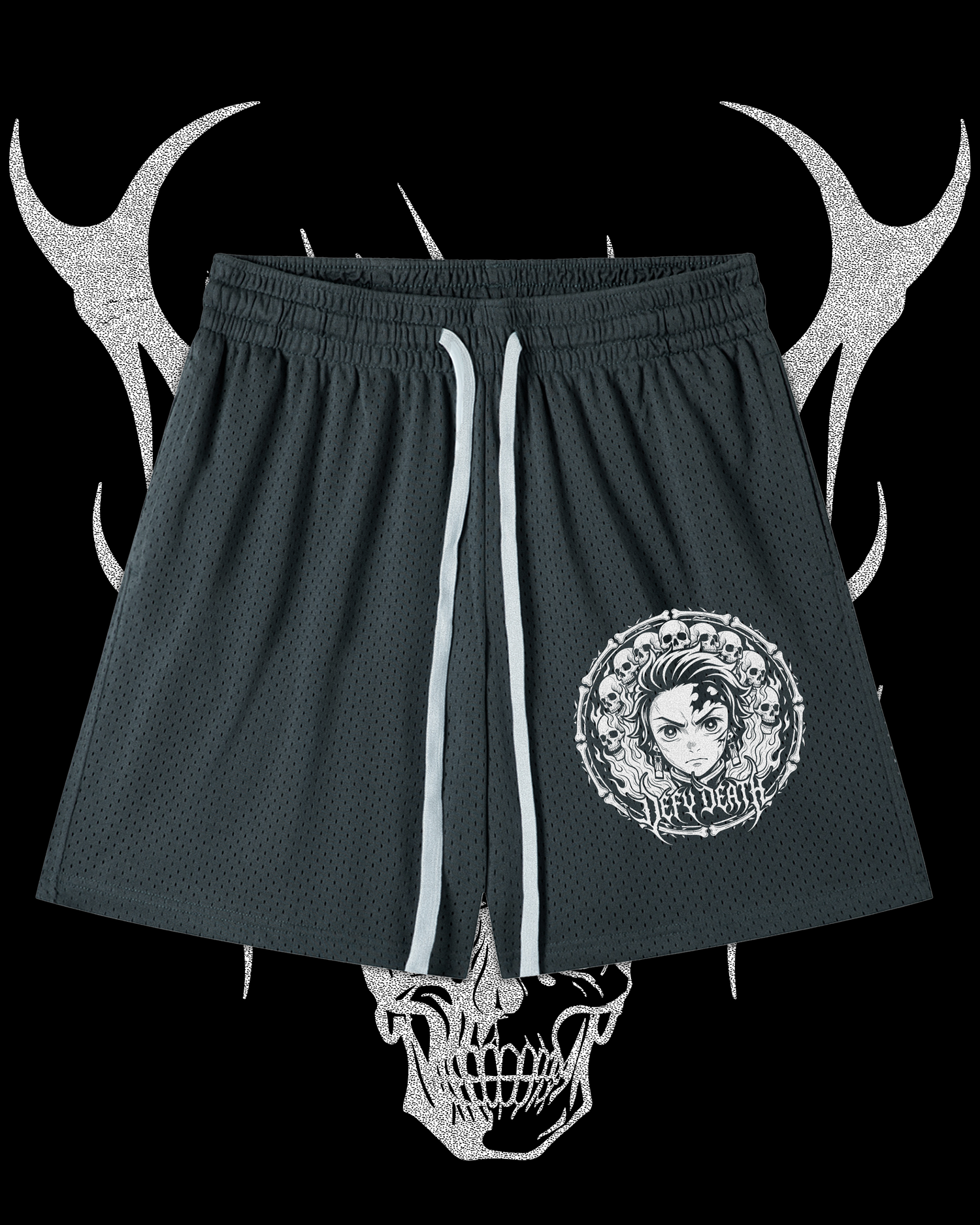 TANJIRO MESH DRAWSTRING SHORTS IN GRAY