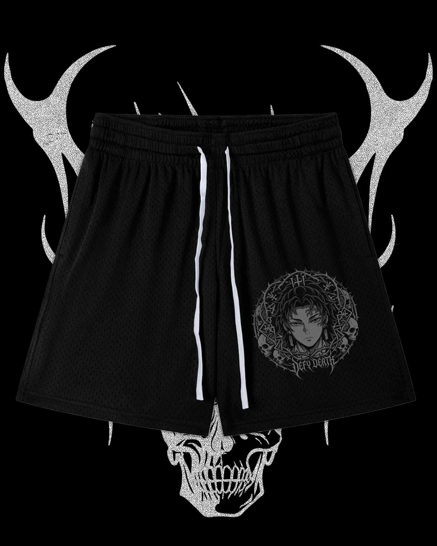 YORIICHI MESH DRAWSTRING SHORTS IN BLACK