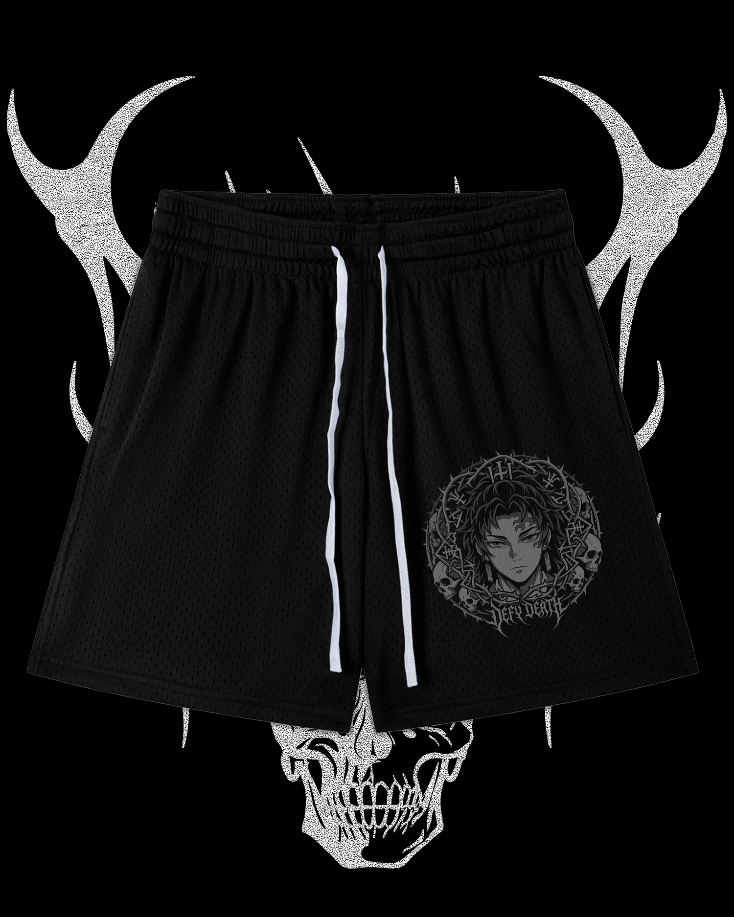 YORIICHI MESH DRAWSTRING SHORTS IN BLACK